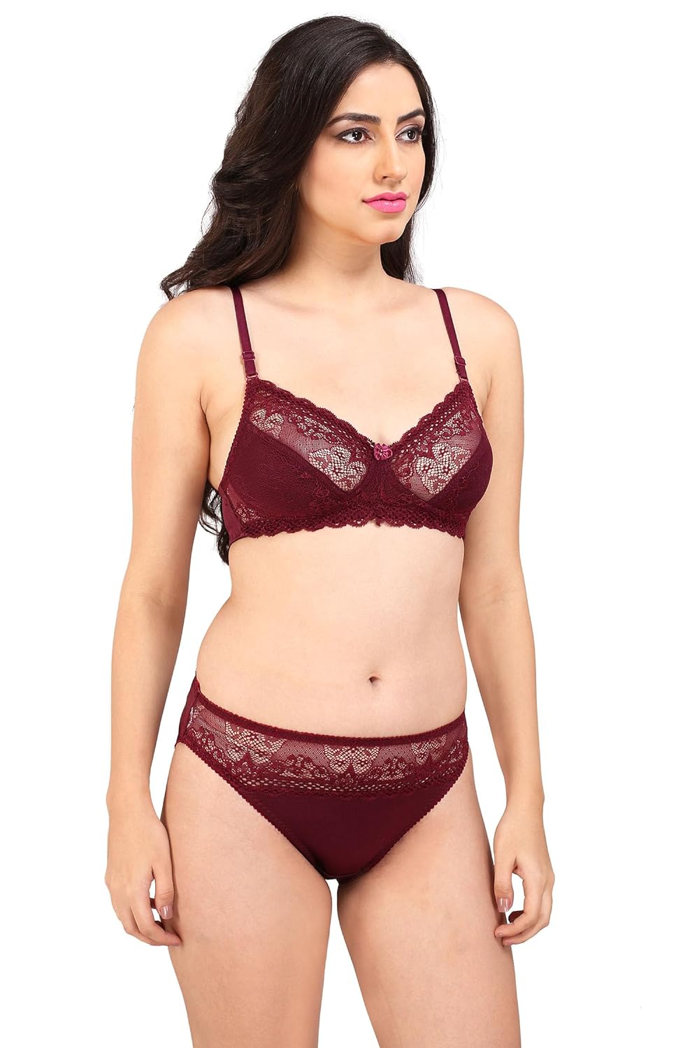 Bralux Fancy Lace Lingerie Set for Women Full Coverage Non Wired Non Padded Bra Panty Set B Cup- Lazari set