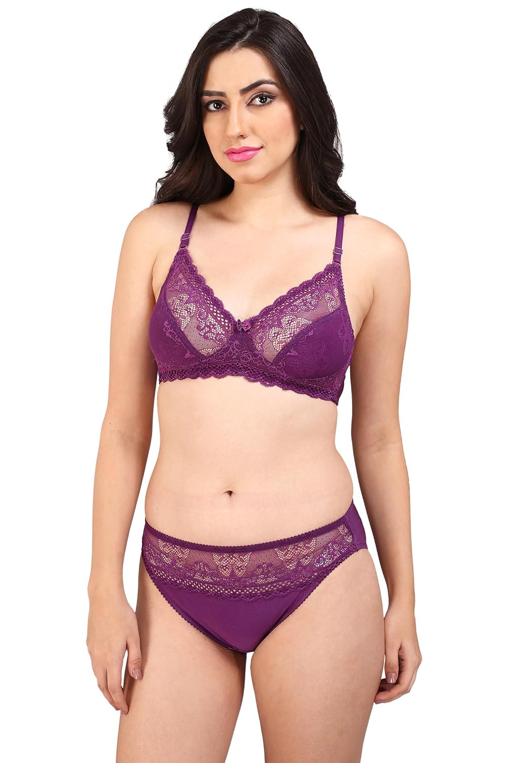 Bralux Fancy Lace Lingerie Set for Women Full Coverage Non Wired Non Padded Bra Panty Set B Cup- Lazari set