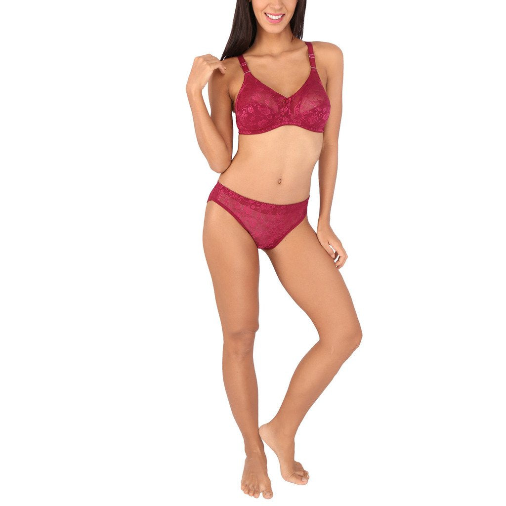 Bralux Women's Camy Lace Full Cup C Bra and Panty Set