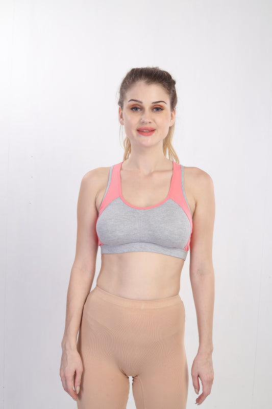 Bralux Sports Bra for Yoga Exercise Bra for Gym Workout Bra with Removable Pads T Back B Cup Non Wired Cotton Spandex Bra- 5003