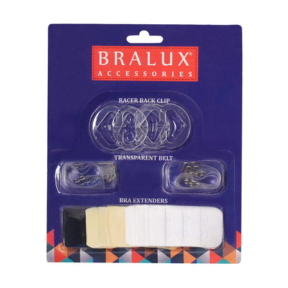 Bralux Bra Accessories for women - 2 Bra Straps Transparent, 3 Bra Extenders 2x3, 3 Racer Back Clips