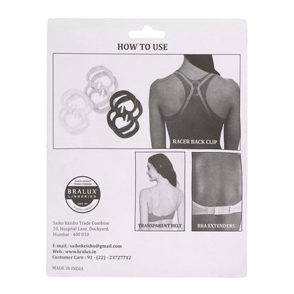 Bralux Bra Accessories for women - 2 Bra Straps Transparent, 3 Bra Extenders 2x3, 3 Racer Back Clips