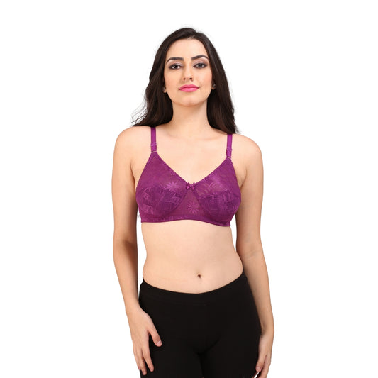 Bralux Women's Monalisa Maroon Color Full Coverage Non-Wired Regular Lace Bra