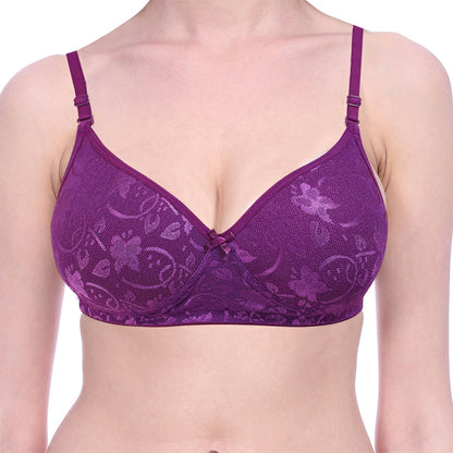 Bralux Cherry Women's Lace Bra Non-Wired Padded, Full Coverage Bra